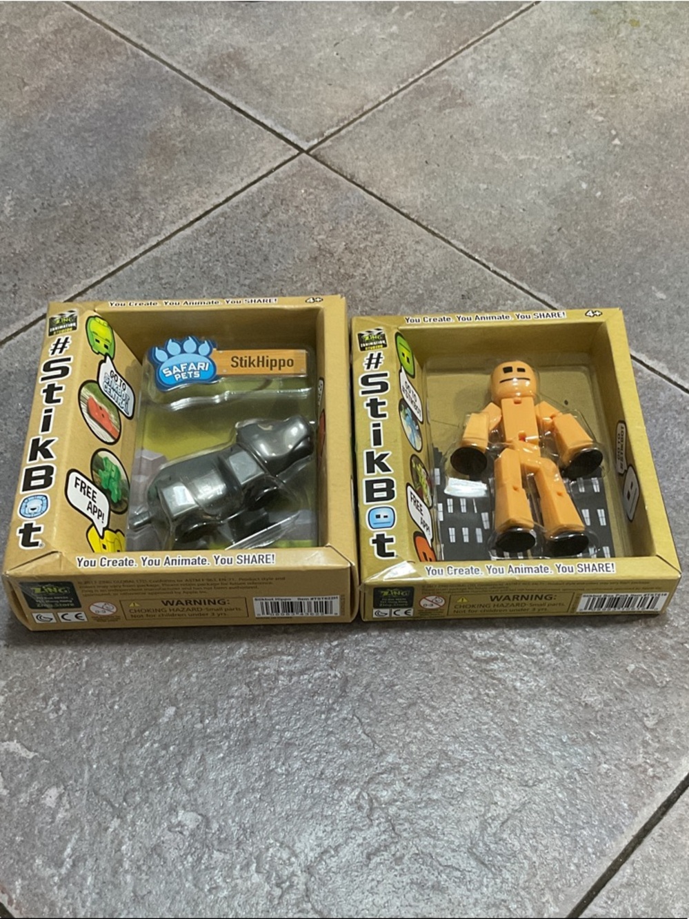 #StikBot Kids Figure Duo — Gray Safari StikHippo & Orange Robot